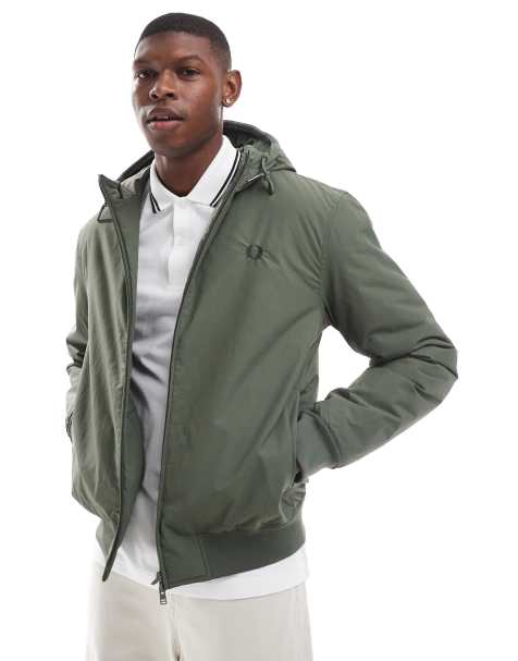 Fred Perry hooded brentham jacket in dark green - view 1