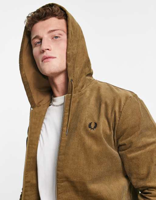 Fred Perry hooded cord track jacket in brown | ASOS