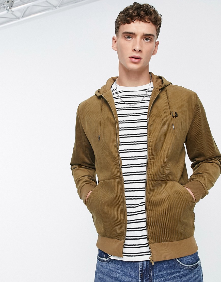 Fred Perry hooded cord track jacket in tan-Brown