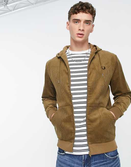 Fred Perry hooded cord track jacket in tan