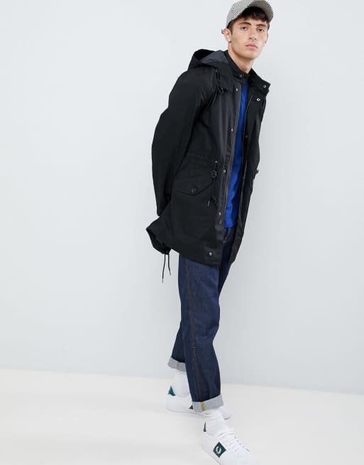 Fred Perry hooded fishtail parka jacket in black