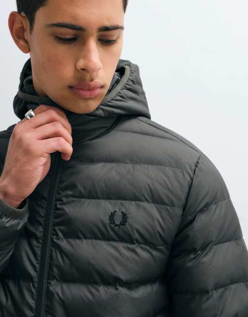Fred Perry hooded insulated puffer jacket in khaki, 2 of 5