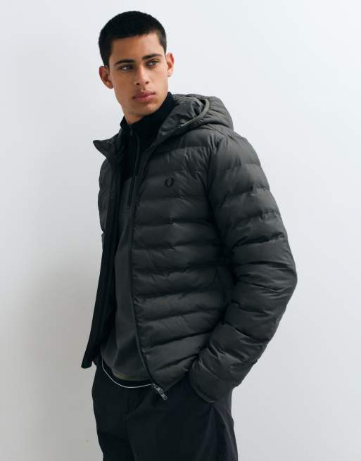 Fred Perry hooded insulated puffer jacket in khaki, 4 of 5