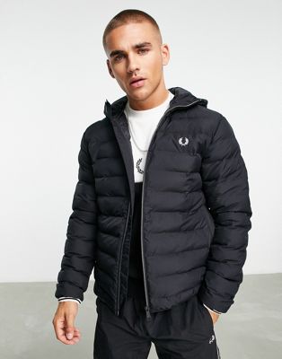 Fred Perry hooded padded coat in black - ASOS Price Checker