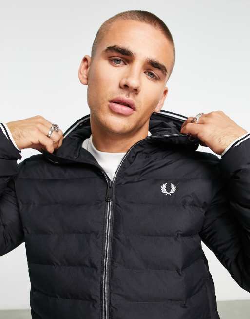 Fred Perry hooded padded coat in black ASOS