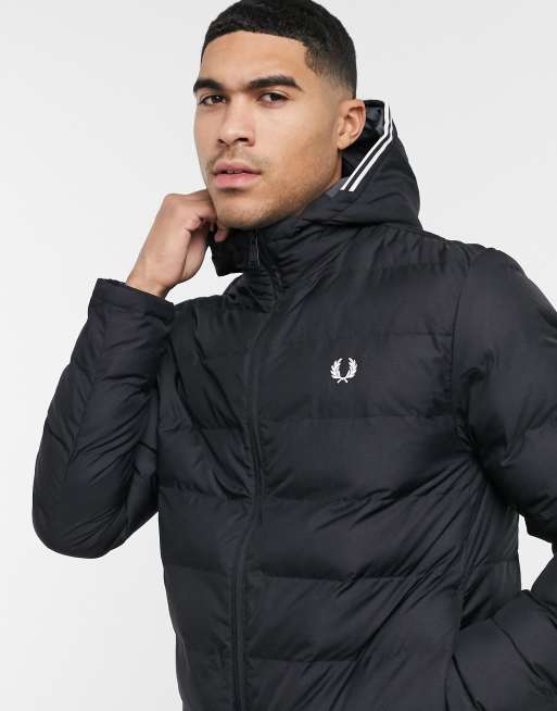 Fred Perry hooded puffer jacket in black