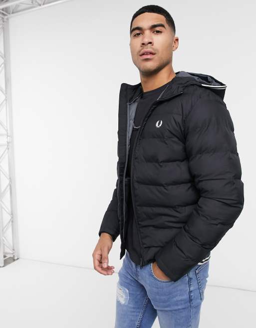 Fred Perry hooded puffer jacket in black ASOS