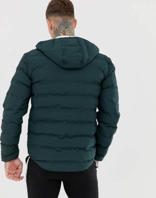 fred perry hooded puffer jacket in green