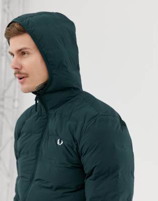 fred perry hooded puffer jacket in black