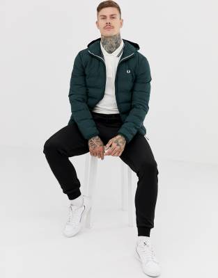 fred perry hooded puffer jacket in green