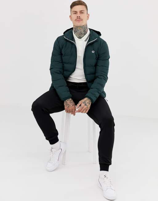 Fred perry hooded store puffer jacket in green