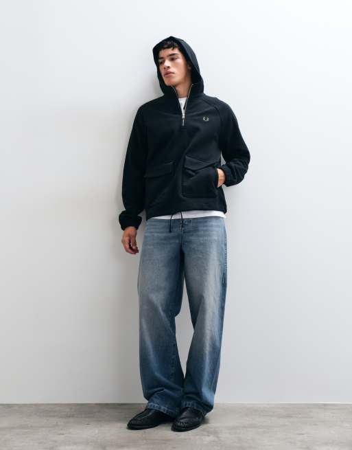 Fred Perry hooded smock sweatshirt in black, 2 of 5