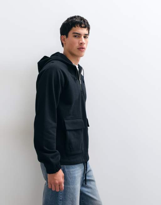 Fred Perry hooded smock sweatshirt in black, 3 of 5
