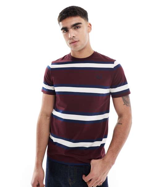 Fred Perry horizontal bold stripe t-shirt in burgundy and white - view 1