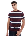 [Fred Perry] Fred Perry horizontal bold stripe t-shirt in burgundy and white S Red