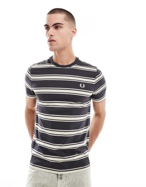 ■FRED PERRY■ Sharp Fine Stripe T-Shirt Navy  White AFP Fine Stripe T-Shirt - Navy | Men's T-Shirts | Designer T