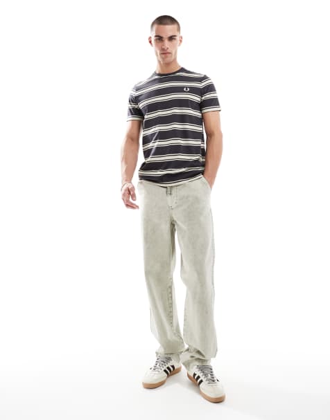 Fred Perry horizontal fine stripe t-shirt in grey and navy - view 1