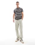 [Fred Perry] Fred Perry horizontal fine stripe t-shirt in grey and navy S Grey