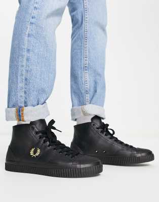 Fred Perry Fred Perry Hughes hi top leather plimsolls in black