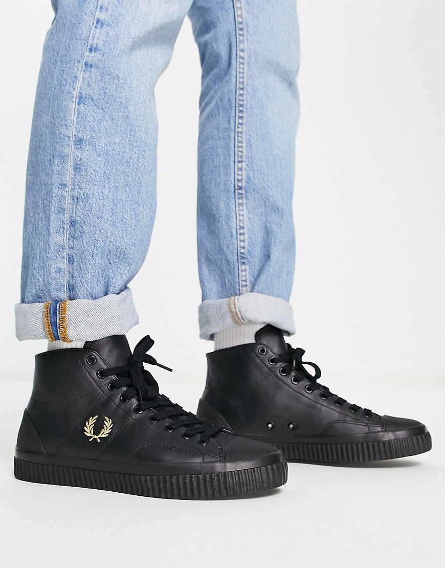 fred perry hughes hi top leather plimsolls in black