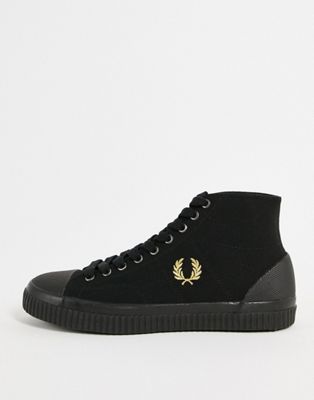 Fred Perry hughes high top canvas shoes in black