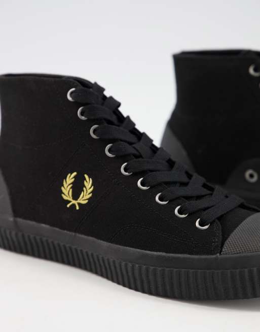 Fred Perry Hughes mid canvas shoes in black ASOS