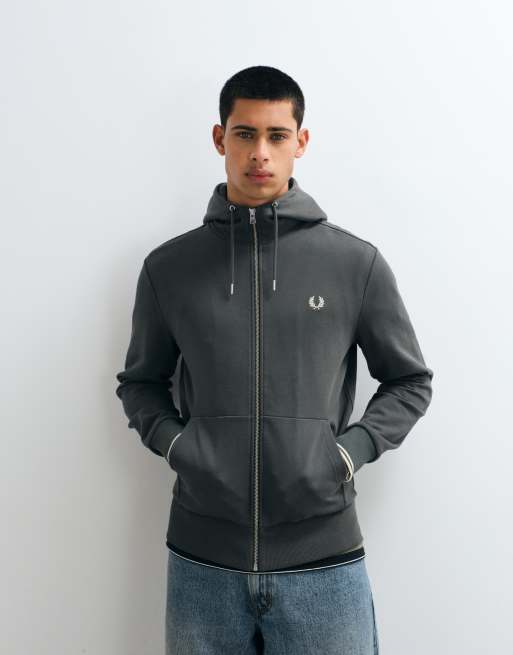 Fred Perry huvtröja med dragkedja i khaki, 2 av 5