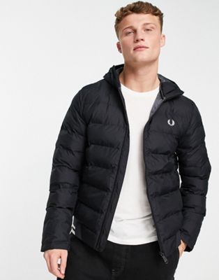 Fred Perry insulated hooded jacket in black