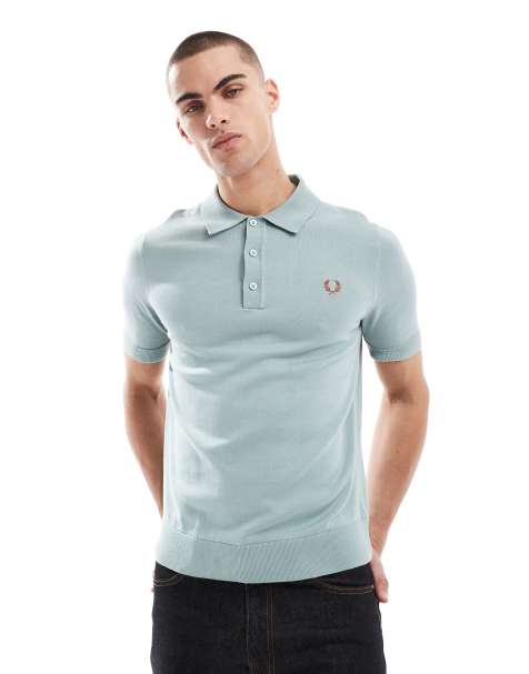 Fred Perry - Isblå og strikket poloskjorte med korte ærmer - view 1