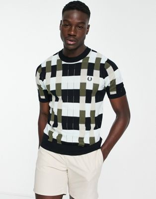 Fred Perry jacquard knit top in black
