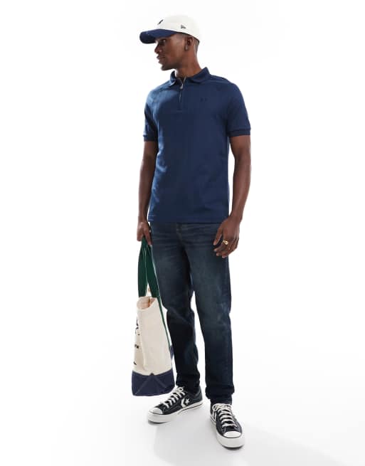 ■FRED PERRY■ Sharp Jacquard Print Polo Shirt Tennis Blue A Fred Perry Jacquard Print Polo Shirt - Tennis Blue - M9835
