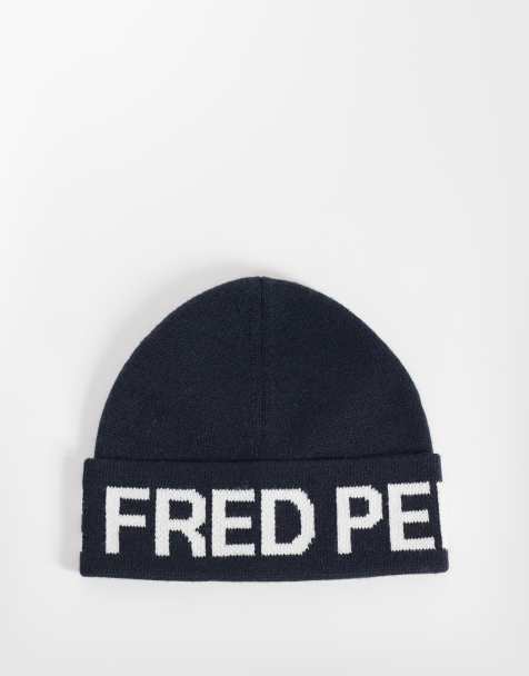 Fred Perry jaquard text beanie in navy - view 1
