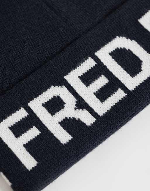 Fred Perry jaquard text beanie in navy, 2 of 3