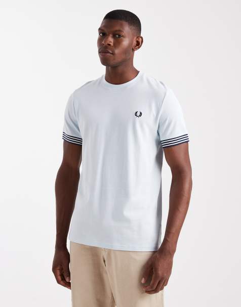 Fred Perry striped cuff t-shirt in light blue