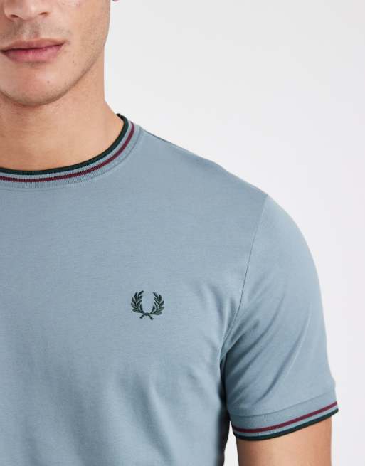 Fred Perry – Jasnoniebieski T-shirt z podwójną lamówką i logo, 5 z 5