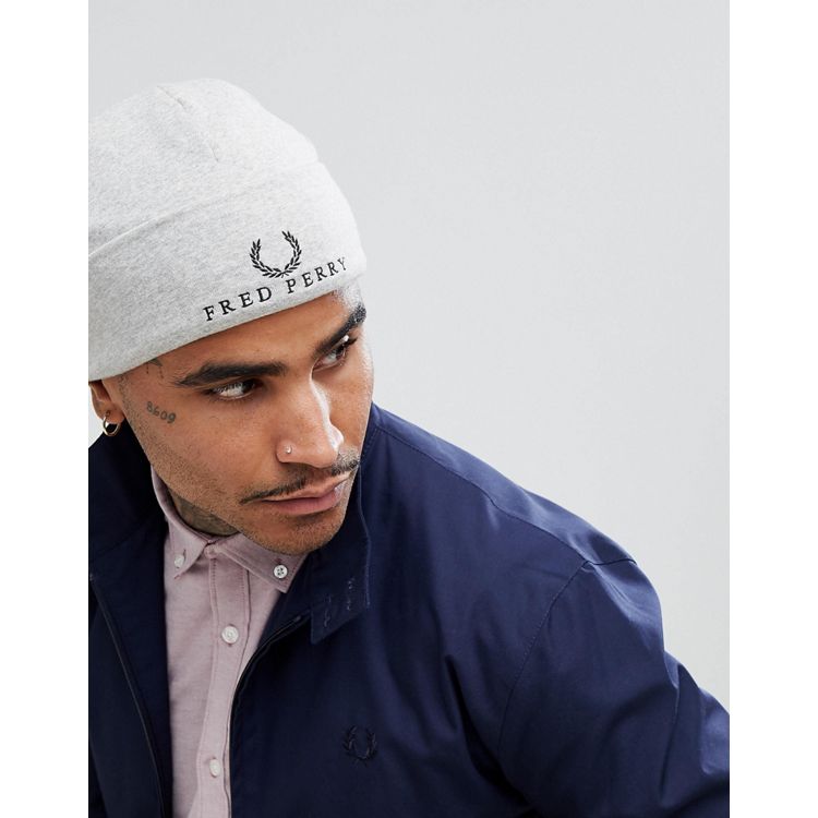 Fred Perry jersey logo beanie hat in grey