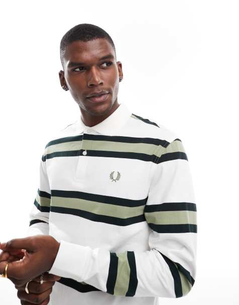 Fred Perry jersey stripe rugby shirt in light ecru - view 1