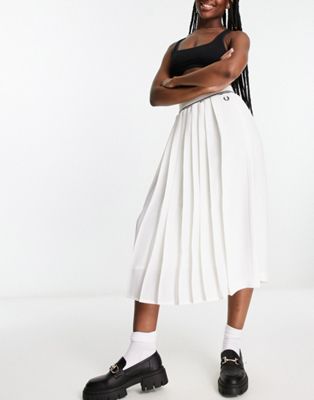Fred Perry tipped pleated midi skirt in white - ASOS Price Checker