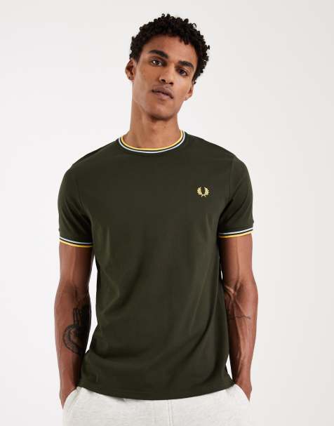 Fred Perry - Kakigrøn T-shirt med dobbelte striber i kanten - view 1