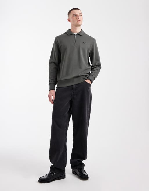 Fred Perry – Kakigrön sweatshirt med pikékrage och kort dragkedja vid halsen, 2 av 5