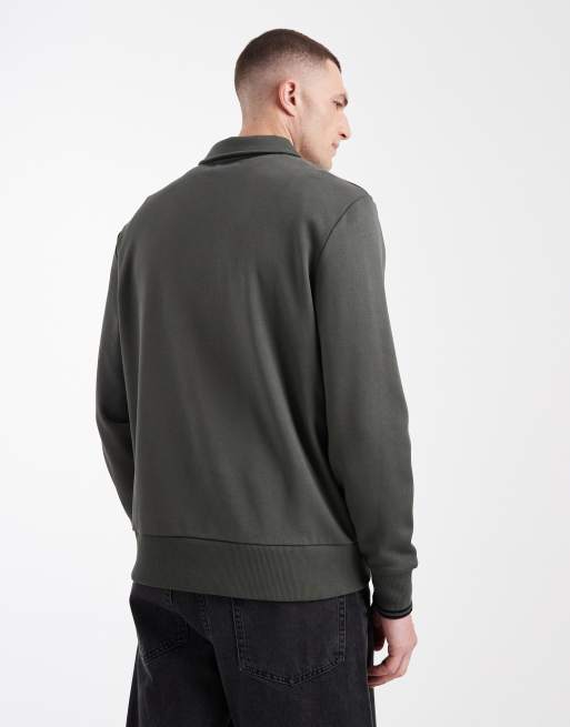 Fred Perry – Kakigrön sweatshirt med pikékrage och kort dragkedja vid halsen, 3 av 5