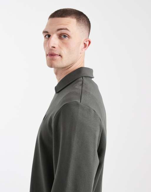 Fred Perry – Kakigrön sweatshirt med pikékrage och kort dragkedja vid halsen, 4 av 5