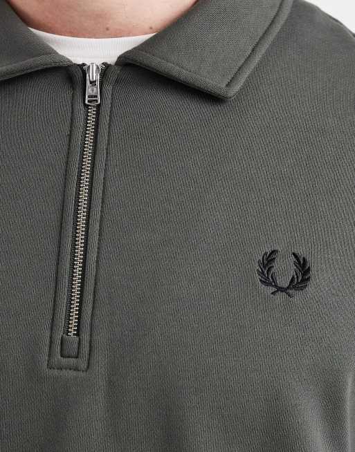 Fred Perry – Kakigrön sweatshirt med pikékrage och kort dragkedja vid halsen, 5 av 5