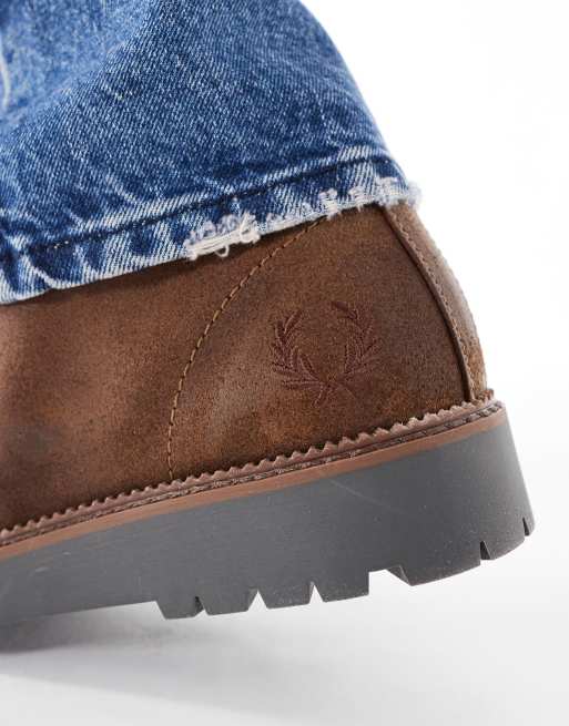 Fred Perry kenney mid top waxed suede boots in brown ASOS