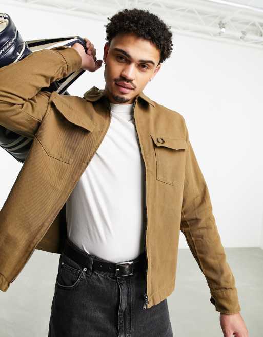 Fred Perry – Khakifärgad overshirt av twill