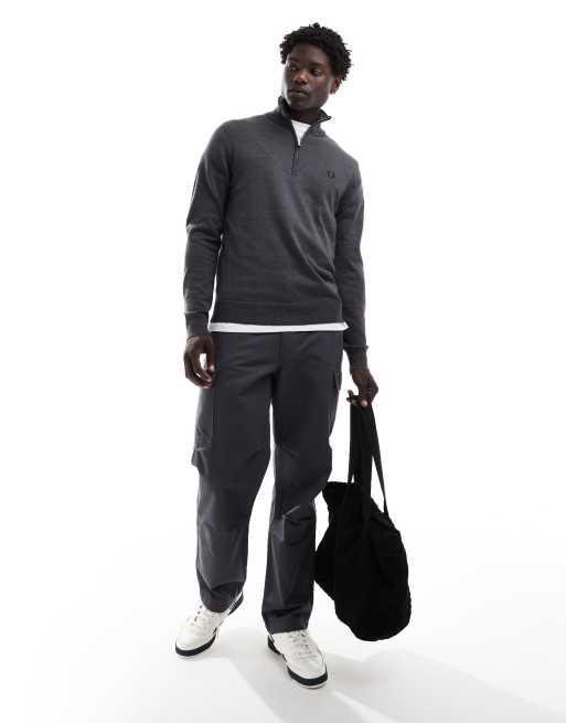 Fred Perry - Klassieke gebreide trui met korte rits in donkergrijs