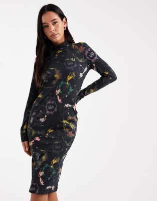 Fred Perry - Kleid in Schwarz mit Blumenmuster