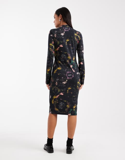 Fred Perry – Kleid in Schwarz mit Blumenmuster, 2 von 4
