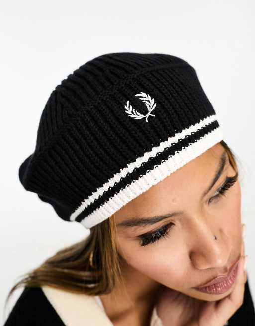 Fred Perry knit logo tipped beret in black