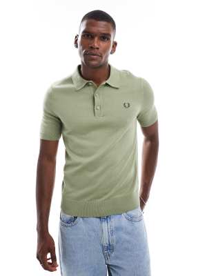 knit polo shirt in green